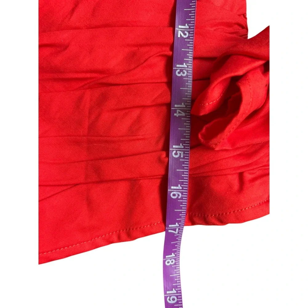 Reformation Joi Red Ruched Puff Sleeve‎ Top Square Neck Smocked Back Size 2